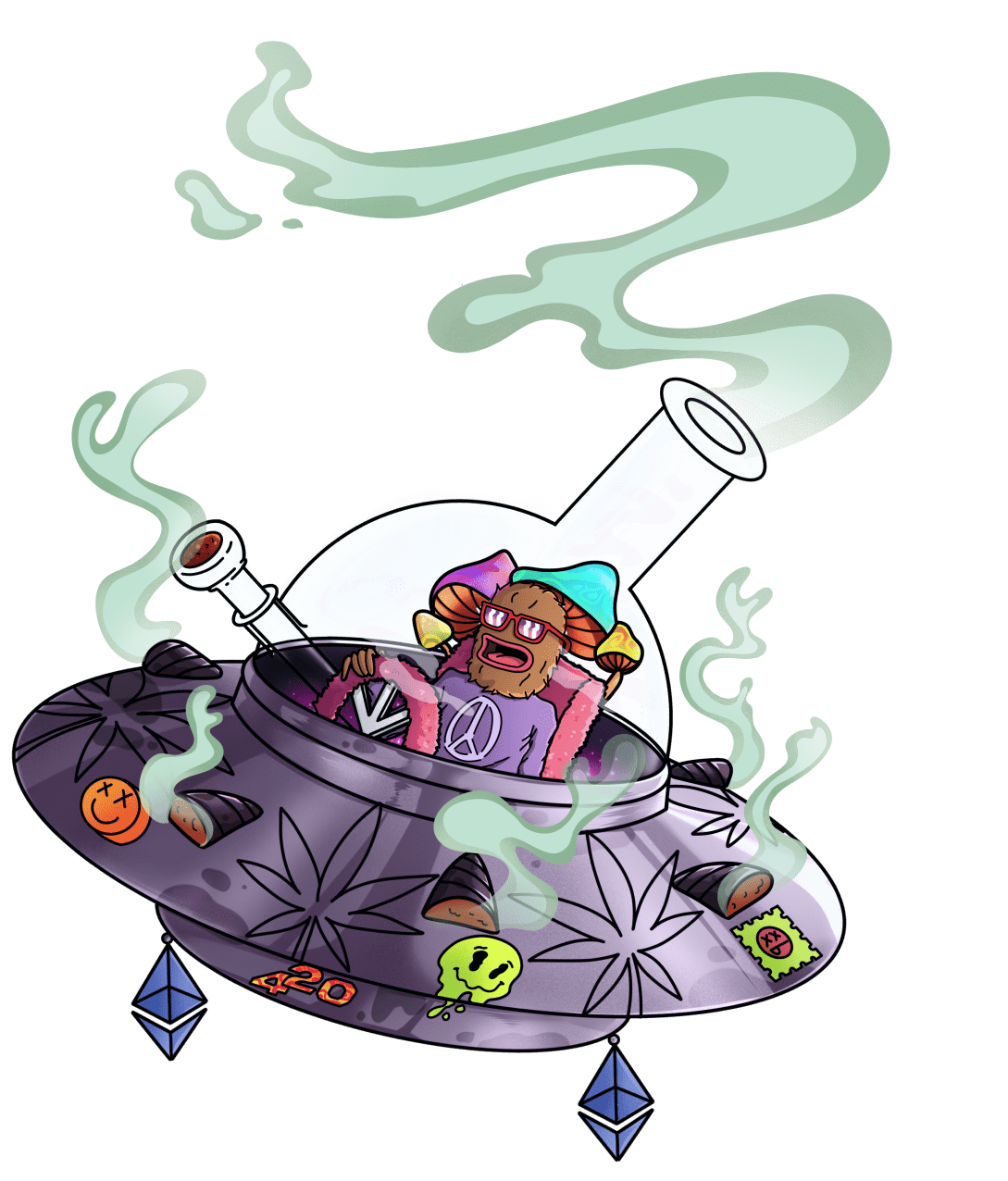 Landwolf flying a saucer